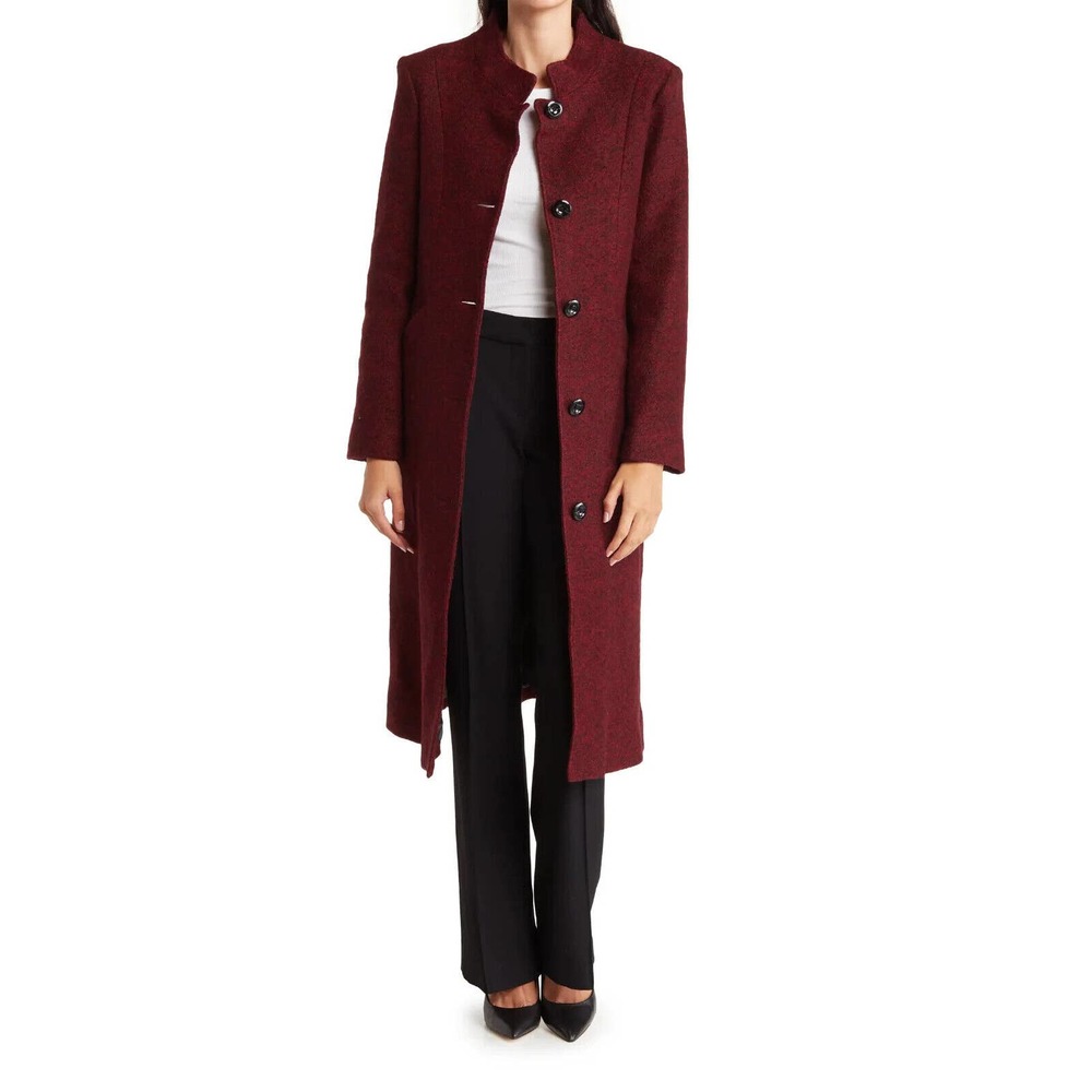 NEW JONES NEW YORK Single-Breasted Maxi Coat SIZE 4 Cranberry/100%AUTHENTIC